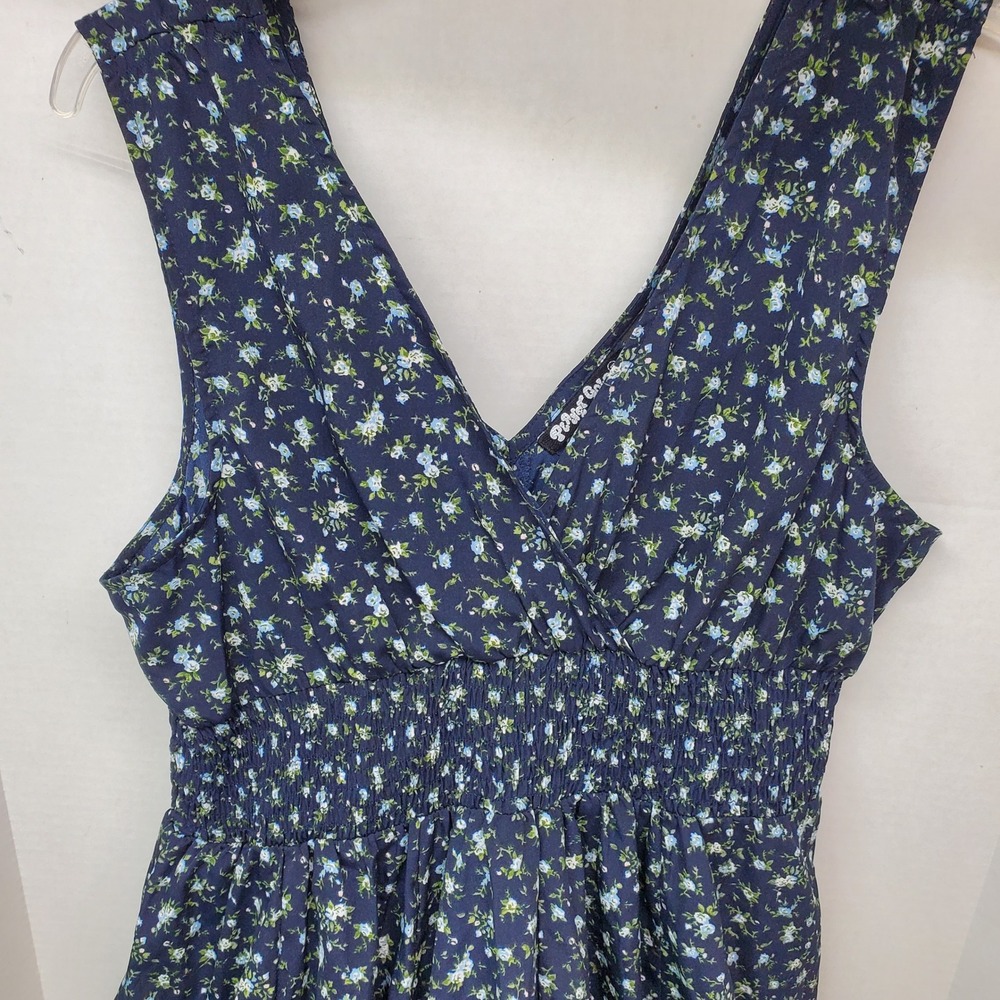 Planet Gold Navy Blue Floral Smocked Waist V-Neck Dress Wmn XL Cottagecore Boho
